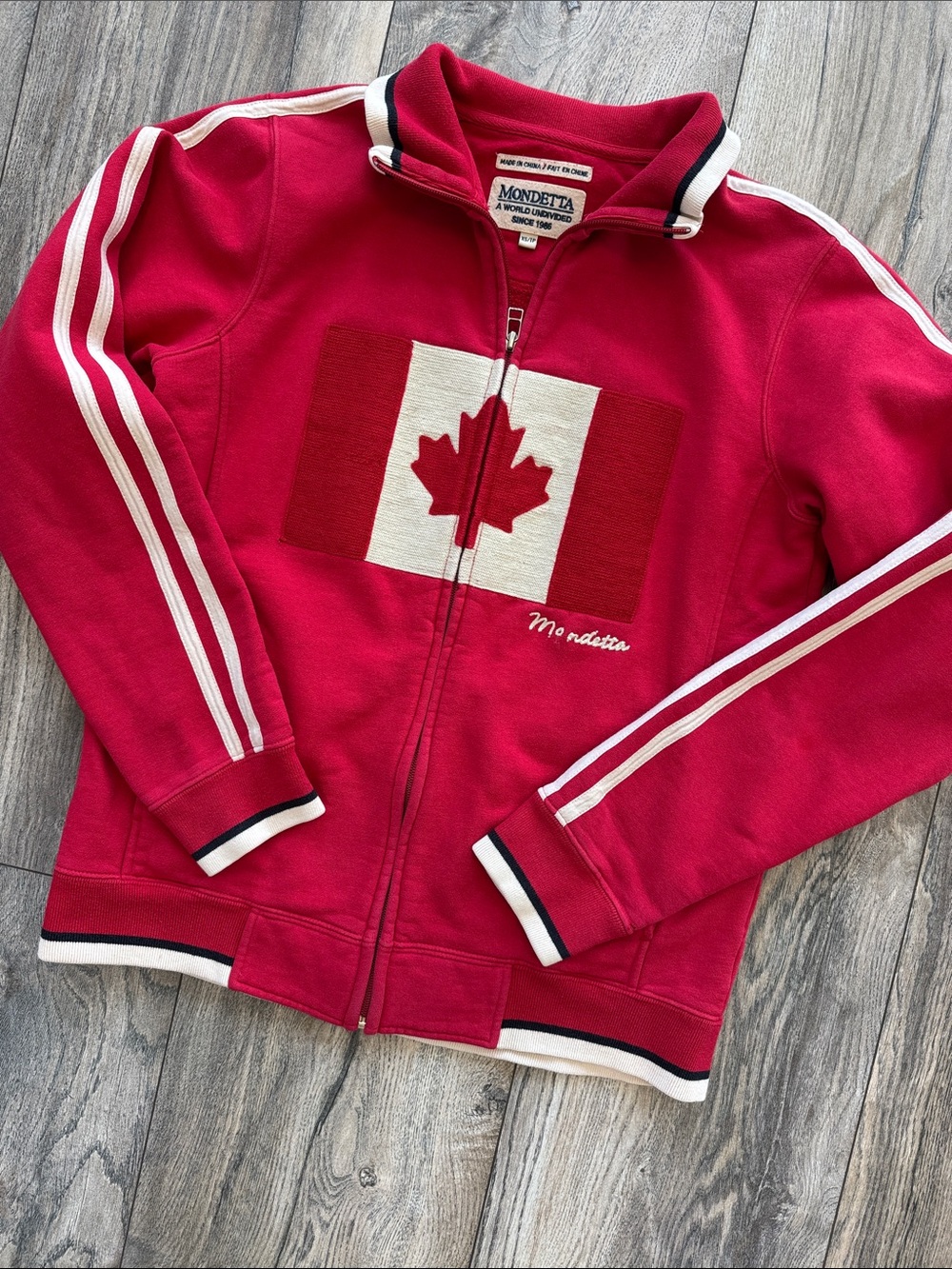 Mondetta Kids Red Zip-Up Jacket with Maple Leaf